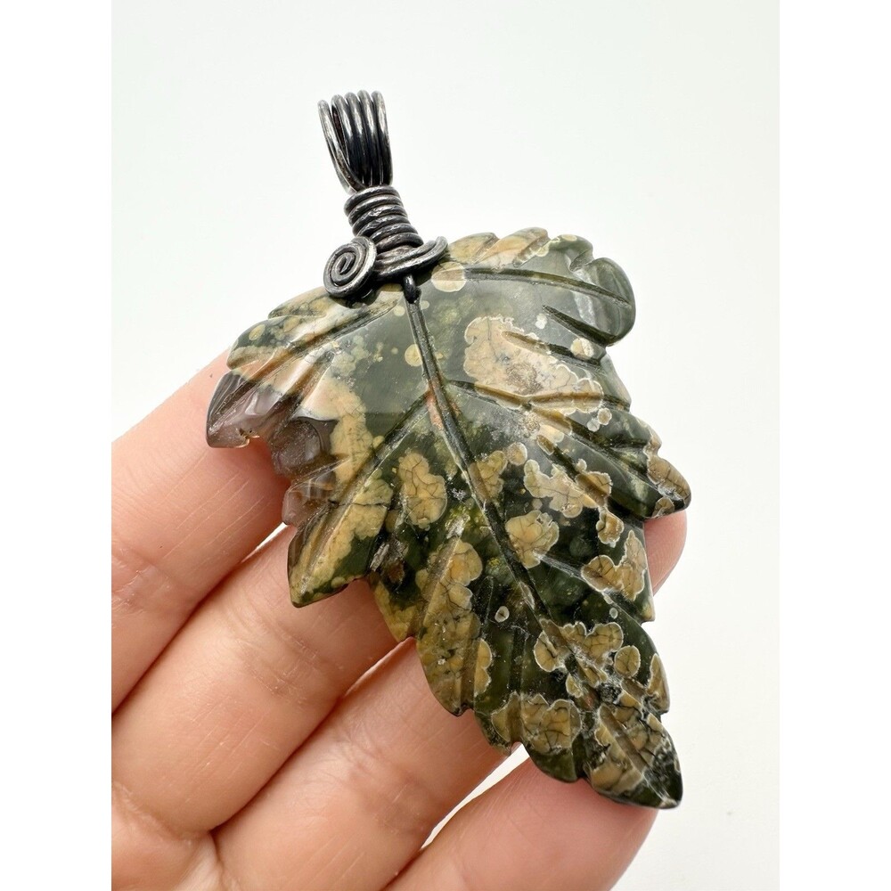 Handmade Ocean Jasper Leaf Pendant Large